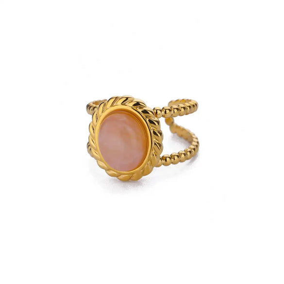 Stainless Steel Open Ring For Women With Natural Stone And 18K Gold Plated Electroplating Jewelry