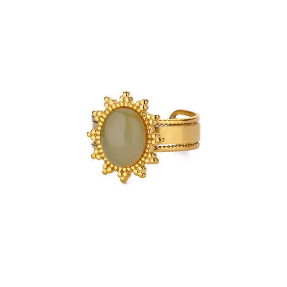 Stainless Steel Open Ring For Women With Natural Stone And 18K Gold Plated Electroplating Jewelry