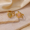 Stainless Steel Open Ring For Women With Natural Stone And 18K Gold Plated Electroplating Jewelry