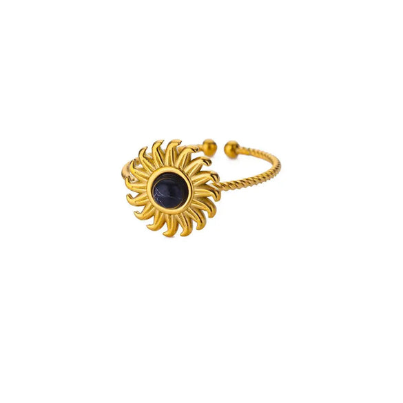 Stainless Steel Open Ring For Women With Natural Stone And 18K Gold Plated Electroplating Jewelry