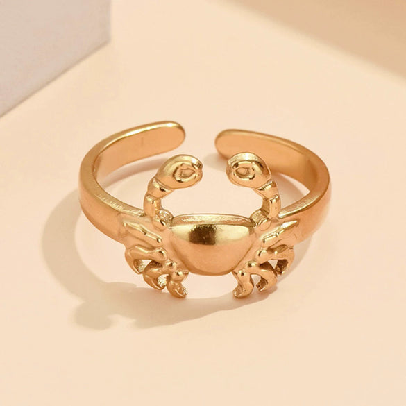 Stainless Steel Open Ring For Women With Starfish Seashell And Ginkgo Leaf Ocean Holiday Style Hand Jewelry Electroplated