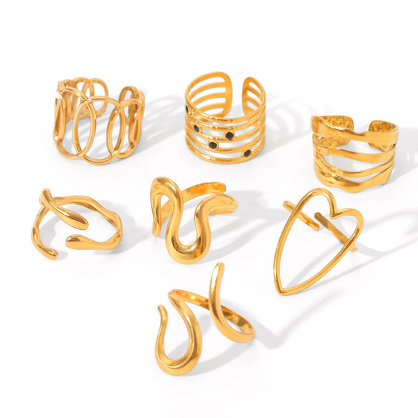 Stainless Steel Open Ring Geometric Design 18K Goldplated Hand Jewelry For Women