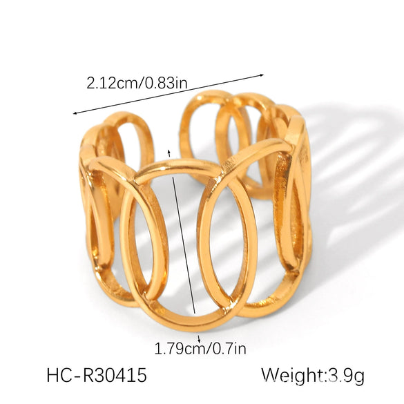 Stainless Steel Open Ring Geometric Design 18K Goldplated Hand Jewelry For Women