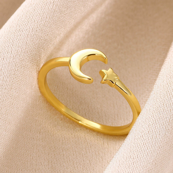 Stainless Steel Open Ring With Cross Bow Star Moon Design Electroplated Unisex Ladies Ring