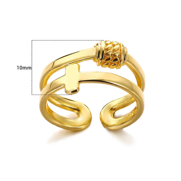Stainless Steel Open Ring With Cross Bow Star Moon Design Electroplated Unisex Ladies Ring