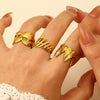 Stainless Steel Open Ring With Heart Shape Flower Leaf Letters Numbers Text Electroplated Unisex