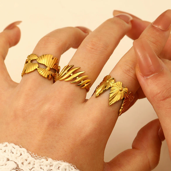 Stainless Steel Open Ring With Heart Shape Flower Leaf Letters Numbers Text Electroplated Unisex