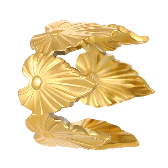 Stainless Steel Open Ring With Heart Shape Flower Leaf Letters Numbers Text Electroplated Unisex
