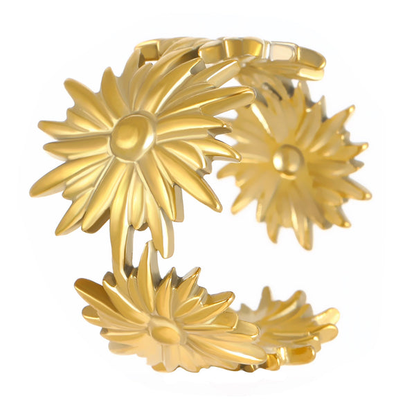 Stainless Steel Open Ring With Heart Shape Flower Leaf Letters Numbers Text Electroplated Unisex