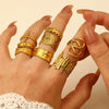 Stainless Steel Open Ring With Heart Shape Flower Leaf Letters Numbers Text Electroplated Unisex