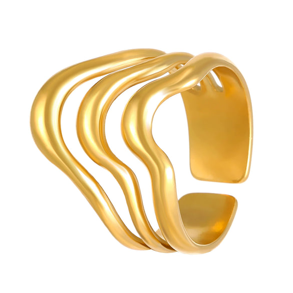 Stainless Steel Open Ring With Heart Shape Flower Leaf Letters Numbers Text Electroplated Unisex