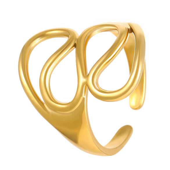 Stainless Steel Open Ring With Heart Shape Flower Leaf Letters Numbers Text Electroplated Unisex