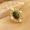 Stainless Steel Open Ring With Pearl And Heart Shape Blue Turquoise Electroplated Jewelry For Women Minimalist Style