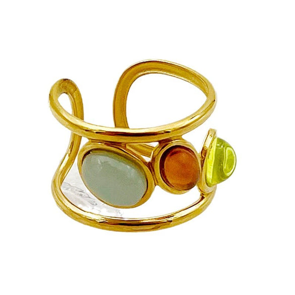 Stainless Steel Open Ring With Star Bead And Geometric Design Electroplated Ins Vintage Style