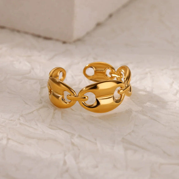 Stainless Steel Open Ring Women's Retro Exaggerated Geometric Electroplated