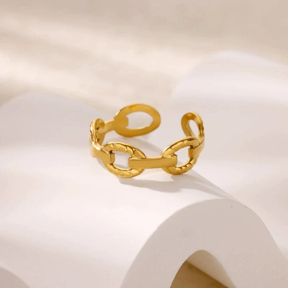 Stainless Steel Open Ring Women's Retro Exaggerated Geometric Electroplated