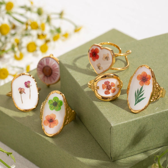 Stainless Steel Open Rings Geometric Pattern Electroplated Summer New Flower Series Women's Hand Accessories