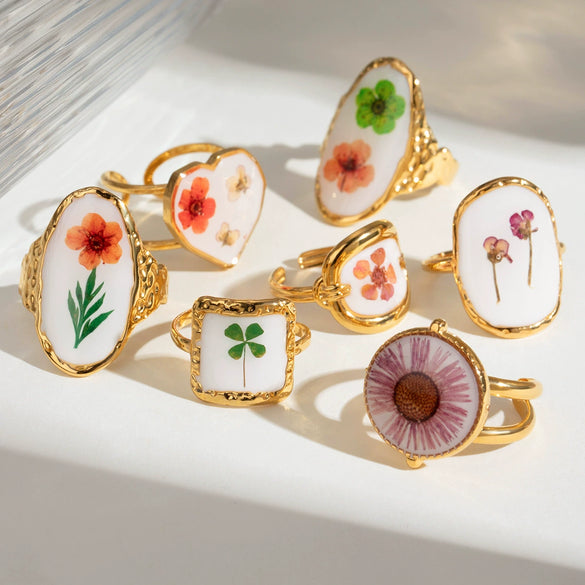 Stainless Steel Open Rings Geometric Pattern Electroplated Summer New Flower Series Women's Hand Accessories