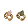 Stainless Steel Open Rings Inlaid With Natural Stone Heart Shape Electroplated Minimalist Geometric Jewelry