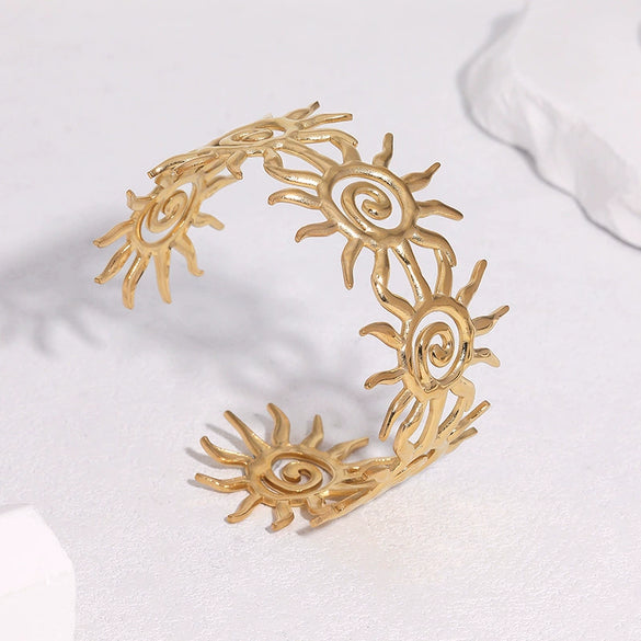 Stainless Steel Open Sun Bracelet With Spiral Design Electroplated Minimalist High End Style For Women