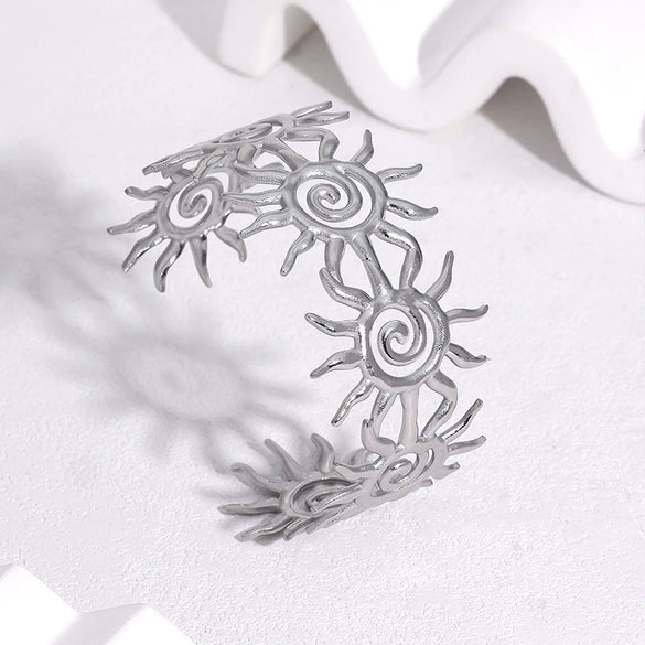 Stainless Steel Open Sun Bracelet With Spiral Design Electroplated Minimalist High End Style For Women