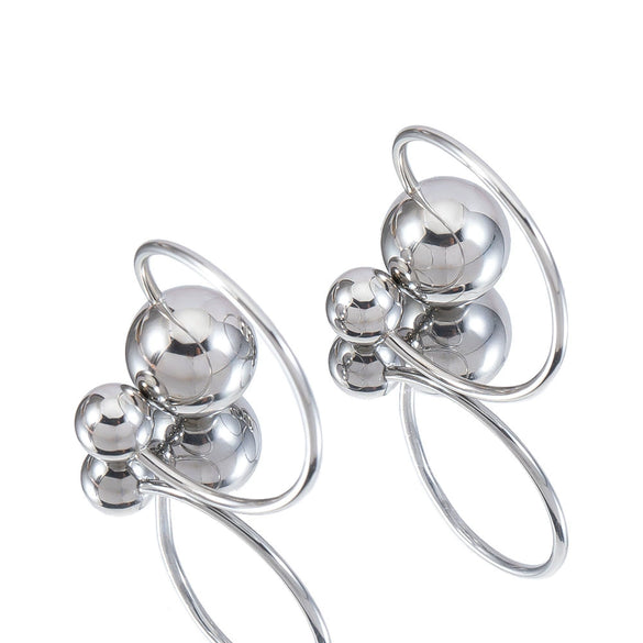 Stainless Steel Open Tail Ring With Steel Ball Electroplated 18K Gold