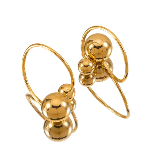 Stainless Steel Open Tail Ring With Steel Ball Electroplated 18K Gold