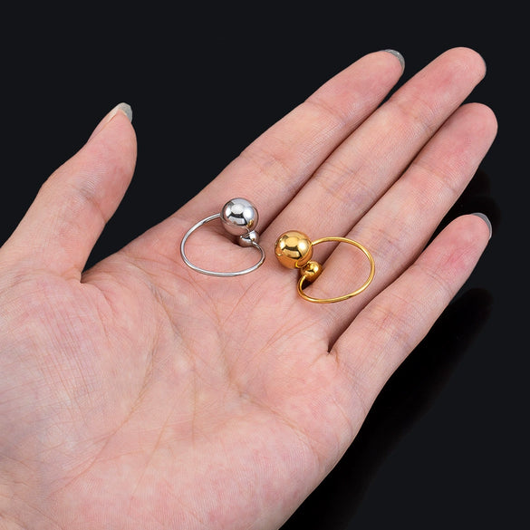 Stainless Steel Open Tail Ring With Steel Ball Electroplated 18K Gold
