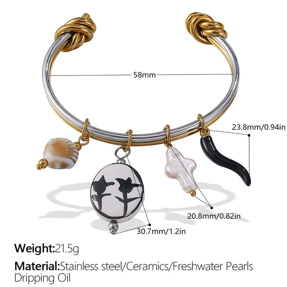 316L Stainless Steel Open Thin Irregular Minimalist Retro Personality Electroplated Bracelet