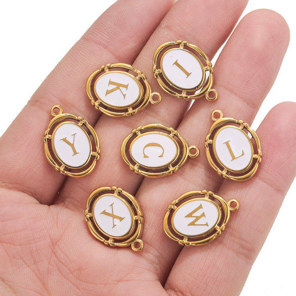 Stainless Steel Oval And Hexagonal Geometric Letter Pendant Jewelry Accessories With Electroplating
