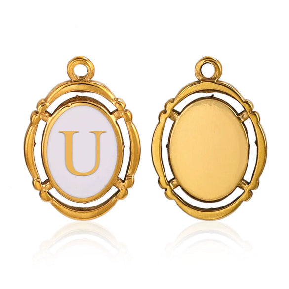 Stainless Steel Oval And Hexagonal Geometric Letter Pendant Jewelry Accessories With Electroplating
