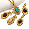 Stainless Steel Oval Bohemian Natural Stone Turquoise Pendant Totem Pattern Electroplated Diy Jewelry Accessories Necklace