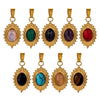 Stainless Steel Oval Bohemian Natural Stone Turquoise Pendant Totem Pattern Electroplated Diy Jewelry Accessories Necklace