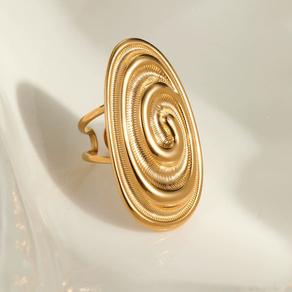 Stainless Steel Oval Conch Shape Retro Light Luxury Ring Electroplated