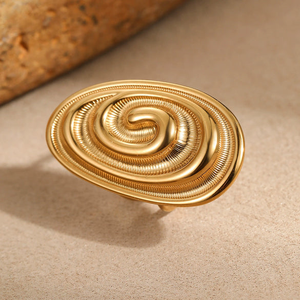 Stainless Steel Oval Conch Shape Retro Light Luxury Ring Electroplated