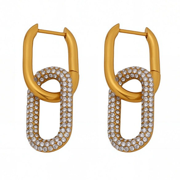 Stainless Steel Oval Double Ring Ear Buckle Fashion Personality Geometric Pattern Earrings With Electroplating For Women