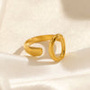 Stainless Steel Oval Geometric Open Adjustable Real Gold Plated Ring