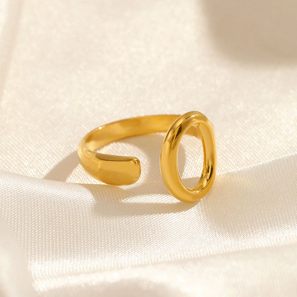Stainless Steel Oval Geometric Open Adjustable Real Gold Plated Ring