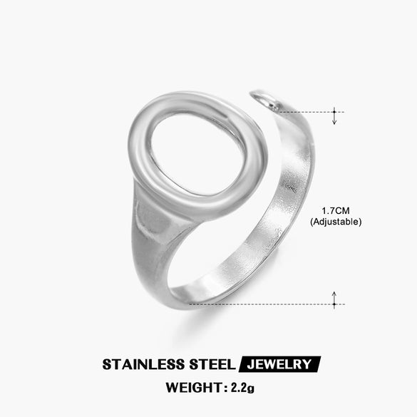 Stainless Steel Oval Geometric Open Adjustable Real Gold Plated Ring