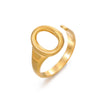 Stainless Steel Oval Geometric Open Adjustable Real Gold Plated Ring