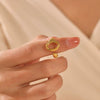 Stainless Steel Oval Geometric Open Adjustable Real Gold Plated Ring