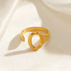 Stainless Steel Oval Geometric Open Adjustable Real Gold Plated Ring