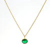Stainless Steel Oval Geometric Pendant Necklace With Emerald And White Diamond Accents Electroplated Oshaped Chain Women's Jewelry