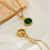 Stainless Steel Oval Geometric Pendant Necklace With Emerald And White Diamond Accents Electroplated Oshaped Chain Women's Jewelry