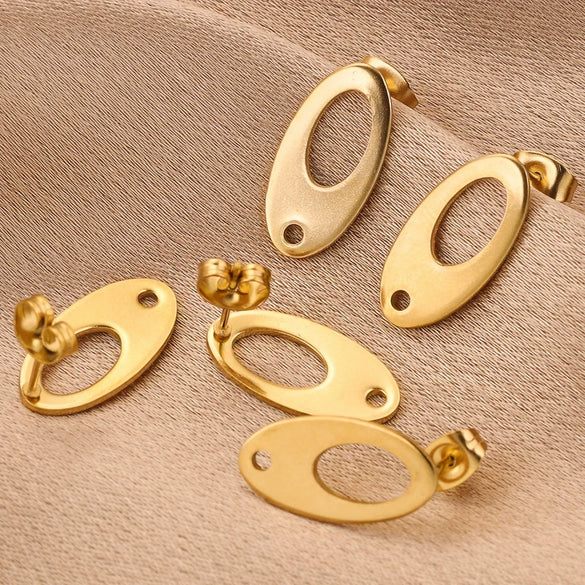 Stainless Steel Oval Hollow Fashion Geometric Electroplated Earrings Jewelry Accessories Diy Making Supplies