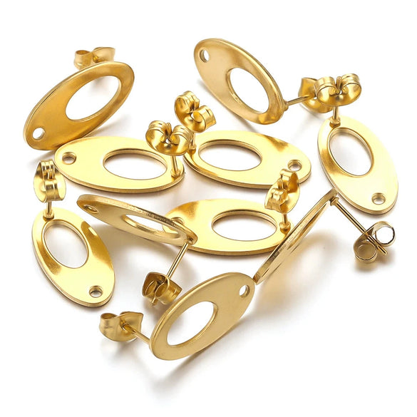 Stainless Steel Oval Hollow Fashion Geometric Electroplated Earrings Jewelry Accessories Diy Making Supplies