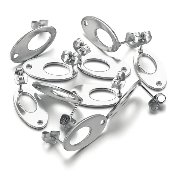 Stainless Steel Oval Hollow Fashion Geometric Electroplated Earrings Jewelry Accessories Diy Making Supplies