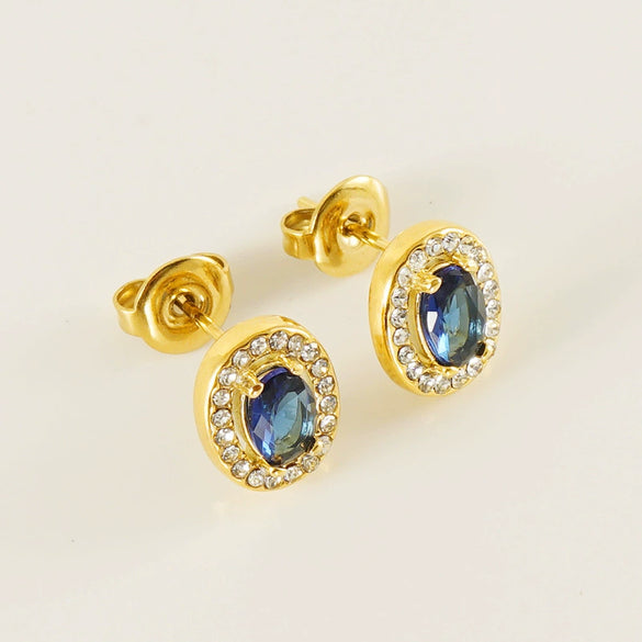 316L Stainless Steel Oval Inlaid Zircon Electroplating Women's Earrings