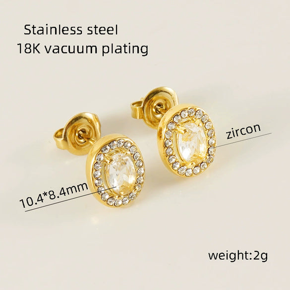 316L Stainless Steel Oval Inlaid Zircon Electroplating Women's Earrings
