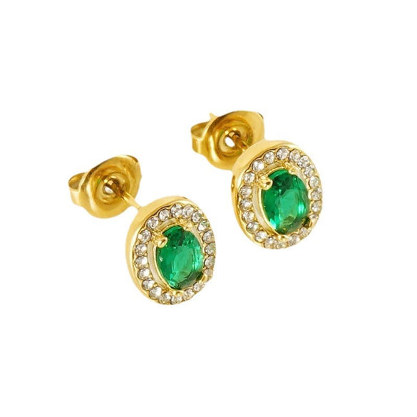 316L Stainless Steel Oval Inlaid Zircon Electroplating Women's Earrings